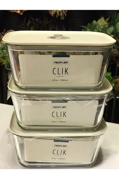 NEOFLAM Fika Clik Rectangular Storage Container Beige 1380 ml 3 Piece Set