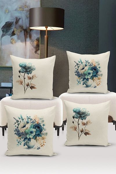Bertille Home Flower/Vintage Series Double Sided Digital Printed 4-Piece Throw Pillow Case Set (Cushion Cover Set)