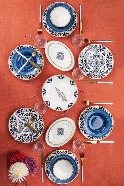 ACAR Elegance Mavi Desen 6 Kişilik Porselen Yemek Takımı 29 Parça