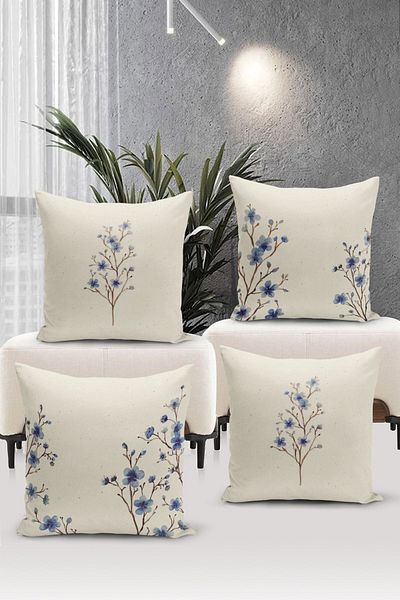 Bertille Home Flower/Vintage Series Double Sided Digital Printed 4-Piece Throw Pillow Case Set (Cushion Cover Set)