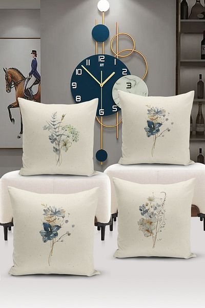 Bertille Home Flower/Vintage Series Double Sided Digital Printed 4-Piece Throw Pillow Case Set (Cushion Cover Set)