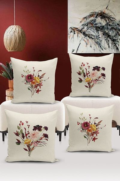 Bertille Home Flower/Vintage Series Double Sided Digital Printed 4-Piece Throw Pillow Case Set (Cushion Cover Set)