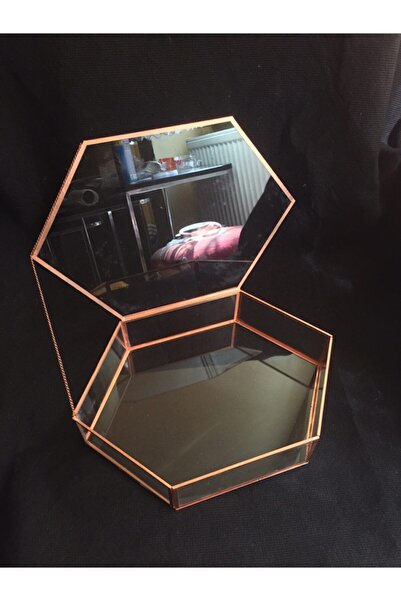 GÜVEN Geometrik Kapaklı Altıgen Cam Takı Mücevher Nişan Çikolata Kutusu