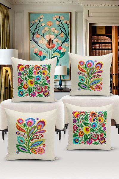 Bertille Home Σετ ριχτάρι μαξιλαριού 4 τεμαχίων με ψηφιακή εκτύπωση διπλής όψης σειράς Flower/Vintage (Σετ κάλυμμα μαξιλαριού)