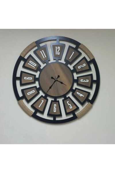 Modanas Tasarım 50x50 cm Ahşap Halatlı Dekoratif 3d  Duvar Saati