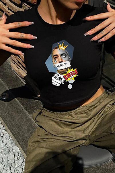 weywot جسم قصير أسود مطبوع عليه اسم Eminem - كم قصير BRAVECROP-ASD6789A7S98ASD