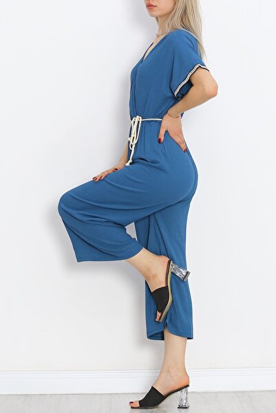Moka Shopin Petrol Colored Knitted Belted Wrap Jumpsuit - MokaShopin 10007.1567