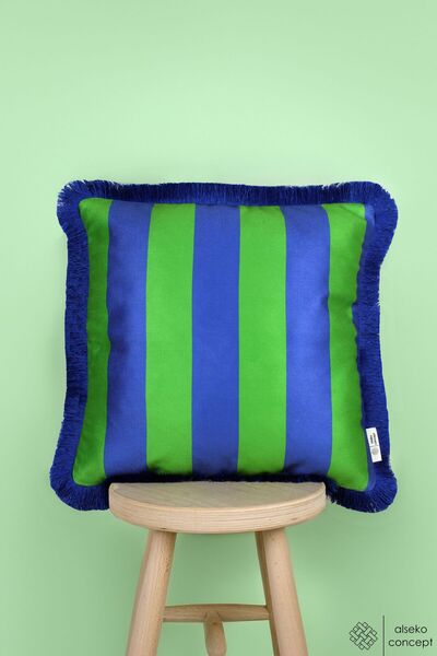 Alseko Concept Husă de pernă pătrată cu model cu dungi albastru-verde Saks cu ciucuri 43x43cm