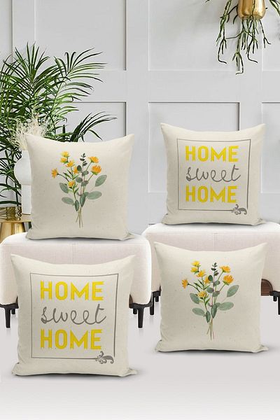 Bertille Home Flower/Vintage Series Double Sided Digital Printed 4-Piece Throw Pillow Case Set (Cushion Cover Set)