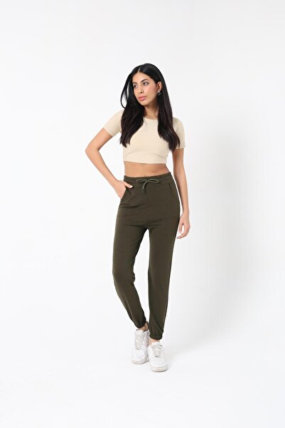Balenbi 1060 Khaki High Waist Seasonal Sweatpants - Two Thread