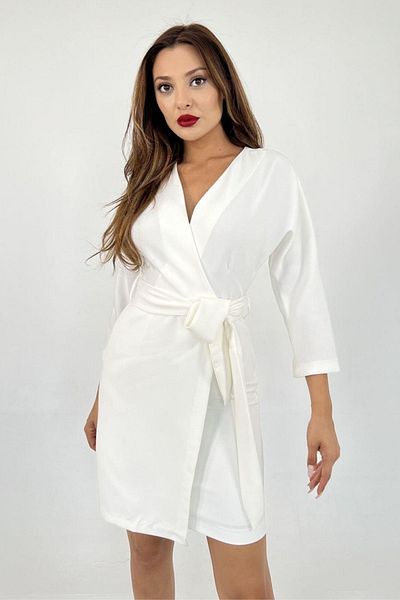 Balenbi 1081 Μοντέλο - Γυναικείο καλοκαιρινό φόρεμα εκρού, διπλό ύφασμα και διπλό λουράκι