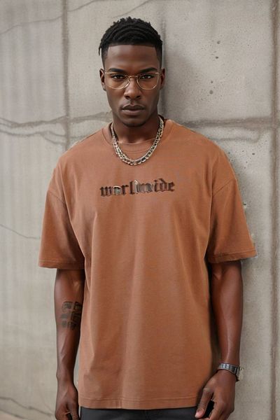 Balenbi Μπλουζάκι Unisex Tan Oversize με στάμπα με λαιμόκοψη