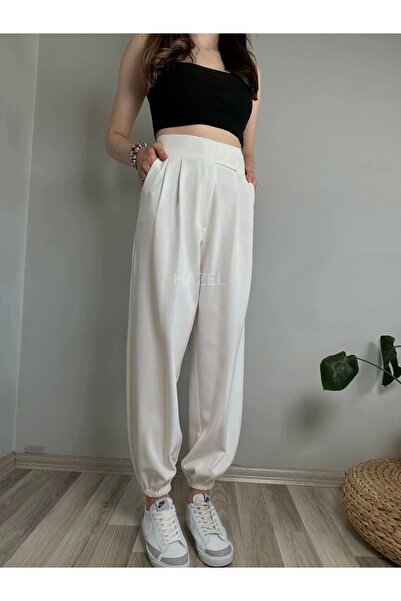 polle Λευκό Velcro Ψηλόμεσο Μπαλόνι Παντελόνι - Ελαστικό Πόδι