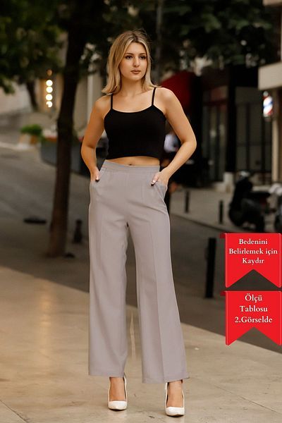 Feela Moda High Waist Lycra Gray Palazzo Women's Trousers - 1002