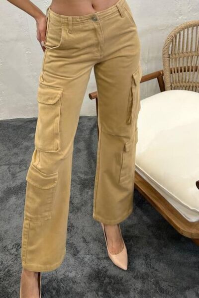 Balenbi 1084 Model Camel Gabardine Women's Cargo Pants