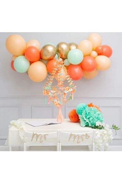 asöy Macaron Salmon Balloon Chrome Gold Balloon Pastel Orange Balloon Chain set