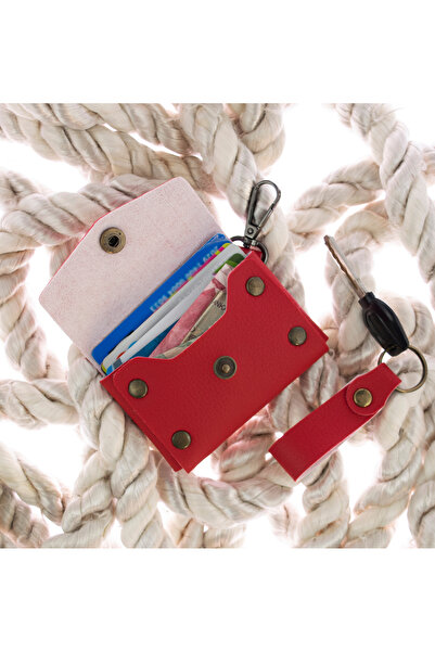 Asortishey Kırmızı Renk, Deri, Kancalı Bozuk Para Cüzdan Seti, Özel Günler İçin En İyi Hediye, Özel Üretim