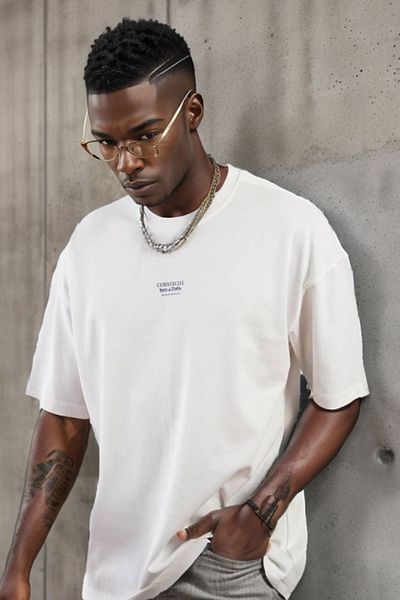 Balenbi Unisex Ecru Crew Neck Μπλουζάκι με εμπορική εκτύπωση Oversize