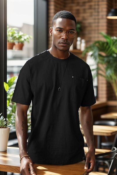 Balenbi Ανδρικό μπλουζάκι Oversize Μαύρο - Crew Neck, Τσέπη