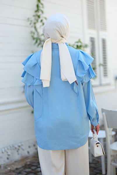 LOCCO liGht Blue Shirt - HiDDen Button AnD TAssel DetAil