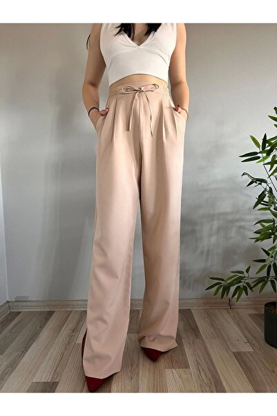 polle Visok struk Elastični kamen u boji za žene Palazzo pantalone