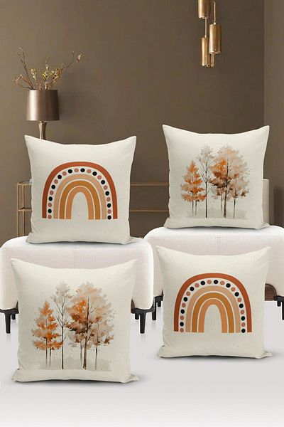 Bertille Home Flower/Vintage Series Double Sided Digital Printed 4-Piece Throw Pillow Case Set (Cushion Cover Set)