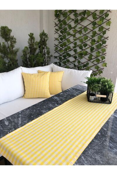Decamor home Gingham Linen Yellow Runner