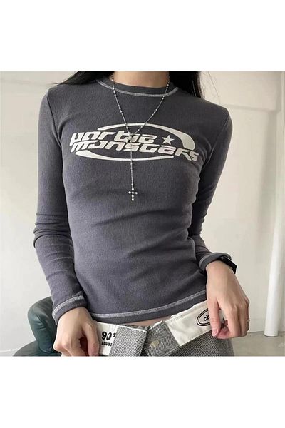Touz Moda Anthracite Long Sleeve Partie Monsters Blouse