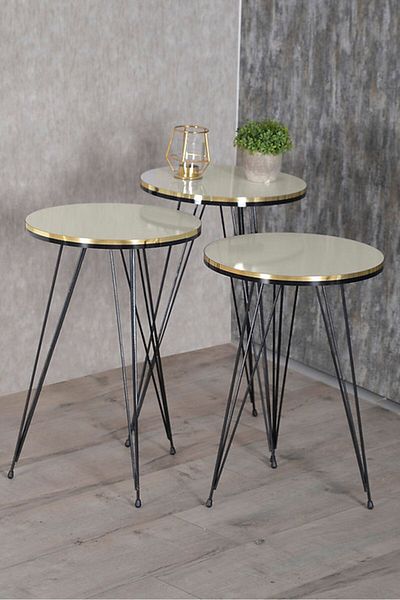 Golden Bark Serving Tables Set Of 3 Pieces, Serve Coffee And Tea And Add Elegance To Your Home - Beige/BLACK