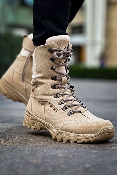 Joy Man J051 Scalatore - Ανδρικές μπότες Suede με ορθοπεδική σόλα, κορδόνια και φερμουάρ - άμμος