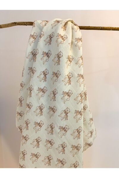 The Little Leo Teddy Bear Patterned Muslin Baby Blanket / Muslin Cloth / Muslin Blanket / Baby Blanket