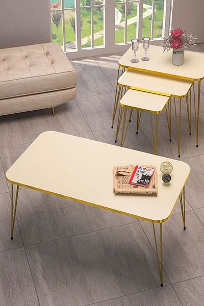 Golden Bark Side Tables,service Table,4 Pieces For Serving Coffee And Tea,suitable For Office And Home