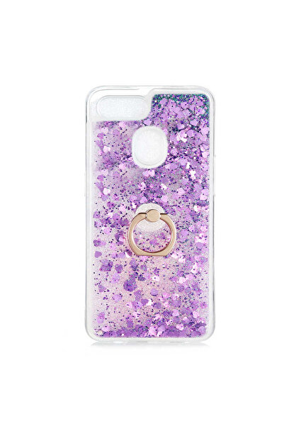 halkhouse Oppo AX7 Kılıf Yüzüklü Simli İçi Sıvılı Sert Silikon Milce Kapak