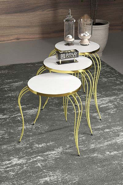 Golden Bark New Serving coffee Tables Set Of 3 Pieces, Add Elegance To Your Home, 38CM - WHITE/GOLD