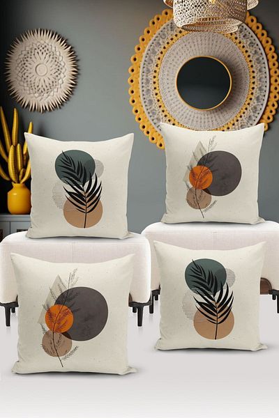 Bertille Home Minimalist Series Double Sided Digital Printed 4-Piece Throw Pillow Case Set (Minimalist Cover Set)