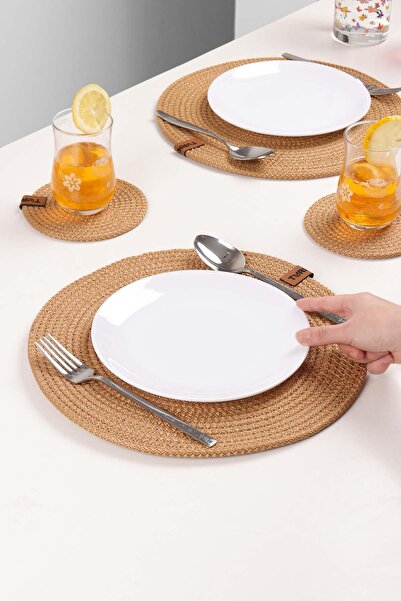 Pikas 6 Pieces Jute Plate / American Service Lux Presentation Plate, Presentation Plate Dowry Set Knitted Plate Bottom