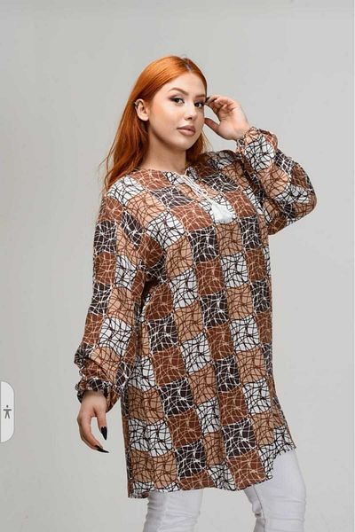 Freeista Plus Size Brown Tunic with Tassel Detail