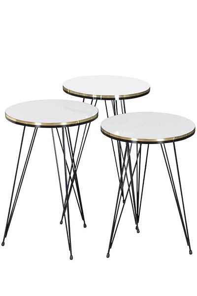 Golden Bark Serving Coffee Tables Set Of 3 Pieces, 34CM, Add Elegance And Distinction To Your Home- WHITE/BLACK