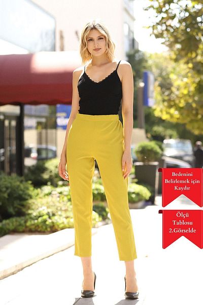 adba style 4001 Oliv Carrot Elastic High Waist Woven Women's Trousers