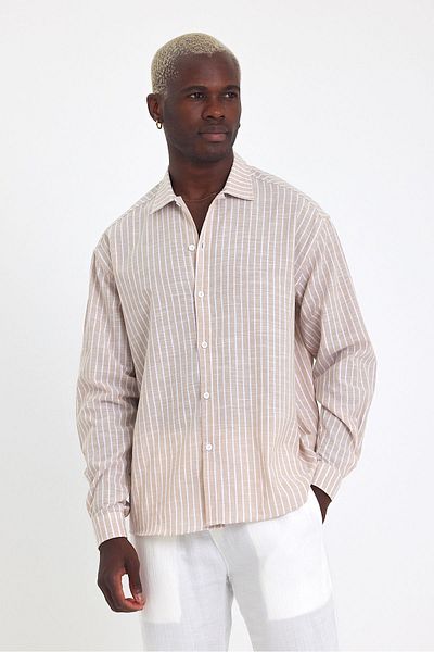 İLKCET MODA Ανδρικό μακρυμάνικο πουκάμισο Oversize ριγέ