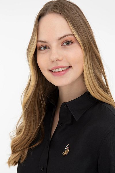 U.S. Polo Assn. Cămașă neagră cu mânecă lungă pentru femei