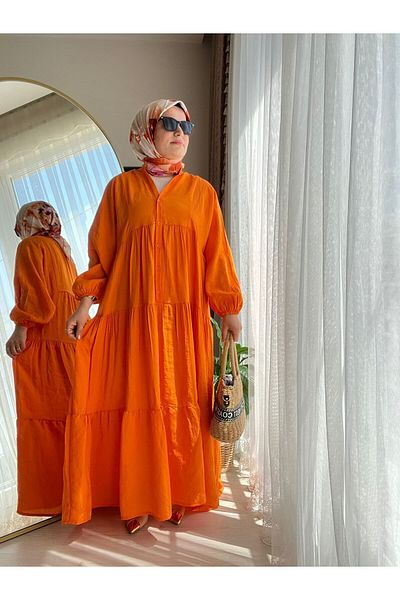 gül sezgin butik Orange Colored Casual Women's Dress - Bat Sleeve