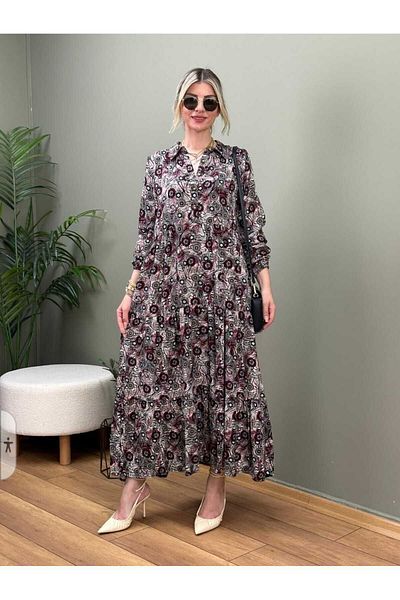 Freeista Plum Hijab Dress Long with Buttons