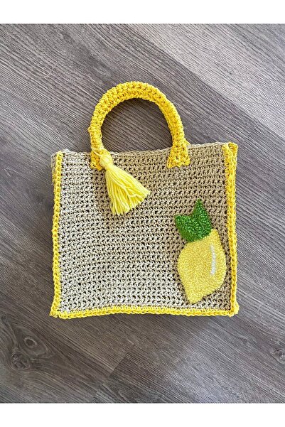 vetchdesign El Yapımı Kağıt İp Örgü Çanta - Limon