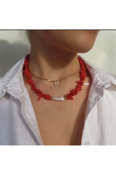 DOĞALTAŞÇI CoPearl Gerçek İnci Mercan Kolye