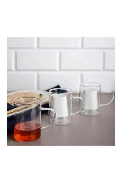 PANJI Set of 3 Borosilicate Glass Cups with Handles
