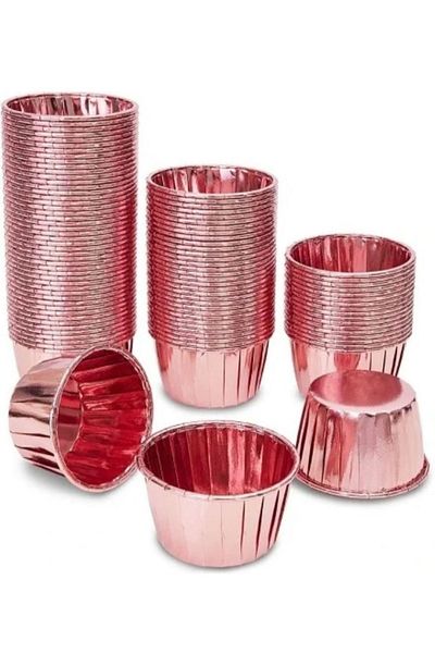asöy Rose Gold Muffin - Paper Cake and Souffle Capsule, Metallic Colored Cupcake 25 Pieces