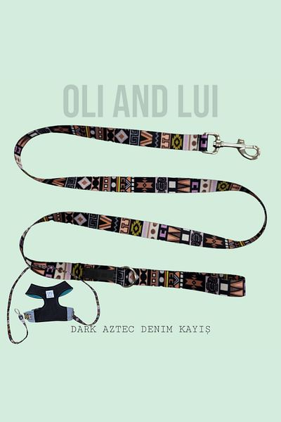 Oli and Lui Aztec Denim Dog Walking Strap - Dark
