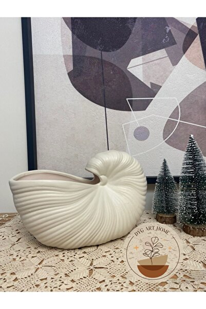 DygArtHome Seramik Salyangoz Vazo (25x17 Cm ) Krem