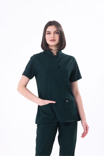 EGEUNIFORM Premıum Likralı Takım Haki Yeşil - Koyu Yeşil Flex Kargo Cep Dokto...